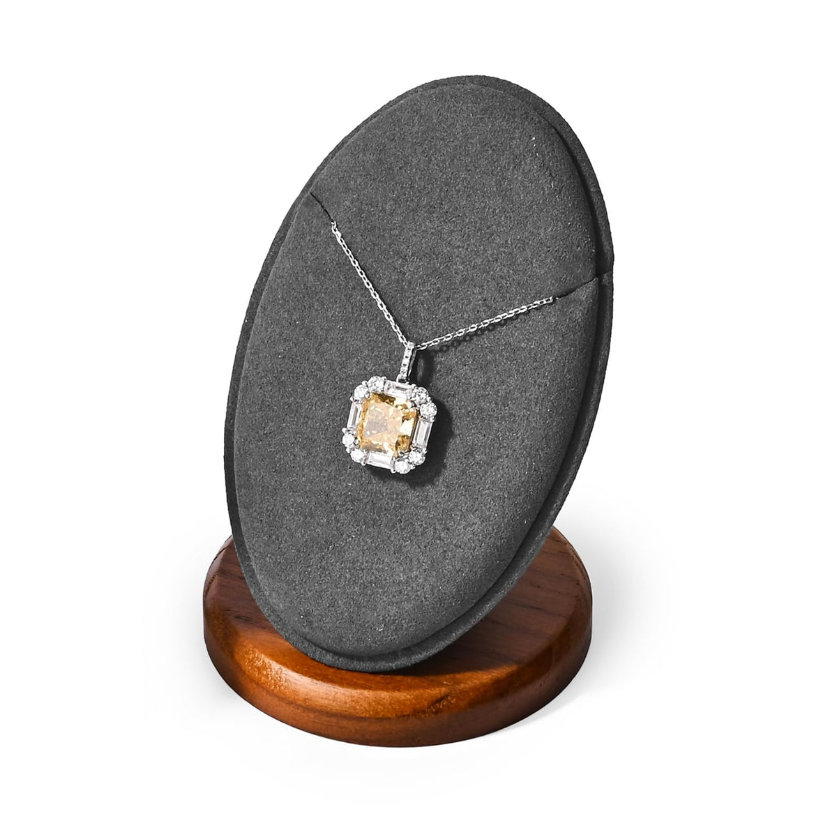 Woodten Solid Wood Necklace Pendant Display Stand Microfiber Jewelry Showcase Stand Display for Pendant Necklace(Grey)