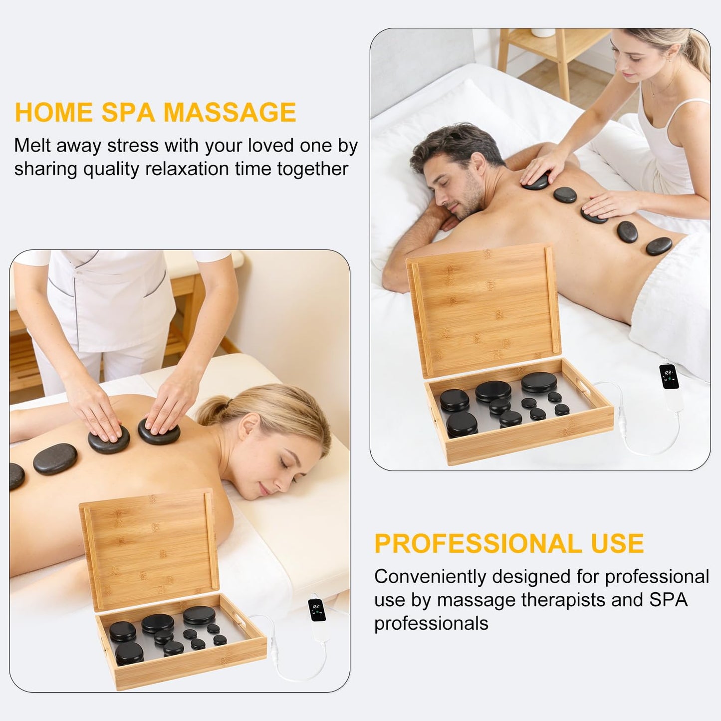 OnVisit Hot Stone Massage Set with Warmer Kit, 10 PCS Rocks Stones with Bamboo Heater Box, Temperature Control and Timing Setting, Massage Stone Heater for Spa & Home Use
