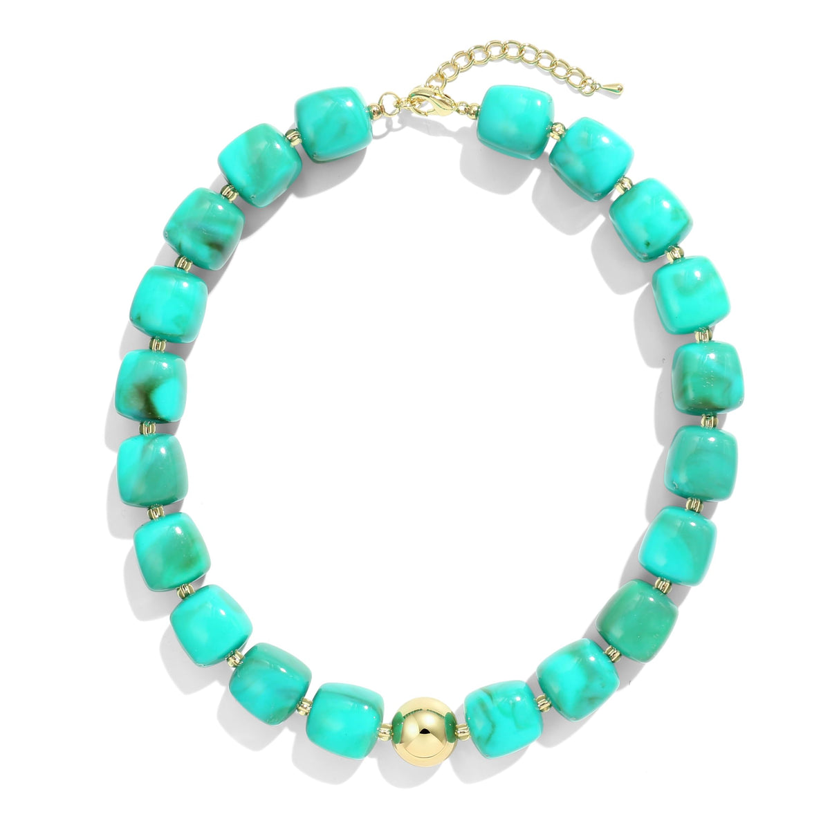 BREPINE Turquoise Chunky Necklaces for Women Multicolored Large Square Resin Beads Necklace Trendy Bold Statement Beaded Summer Candy jelly Vacation Choker