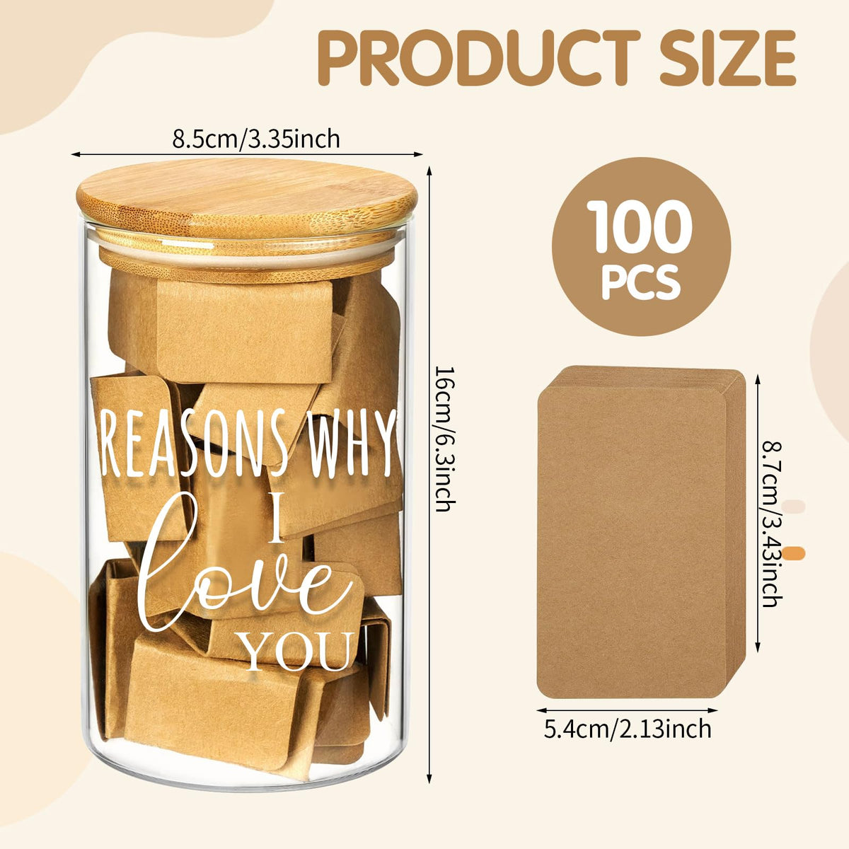 LAIAME Reasons Why I Love You Jar with 100 Note Cards,Birthday Gift Long Distance Relationship Gift for Boyfriend Girlfriend Him Her,Gratitude Jar for Mom Dad, Valentines Day Gifts for Wife Husband