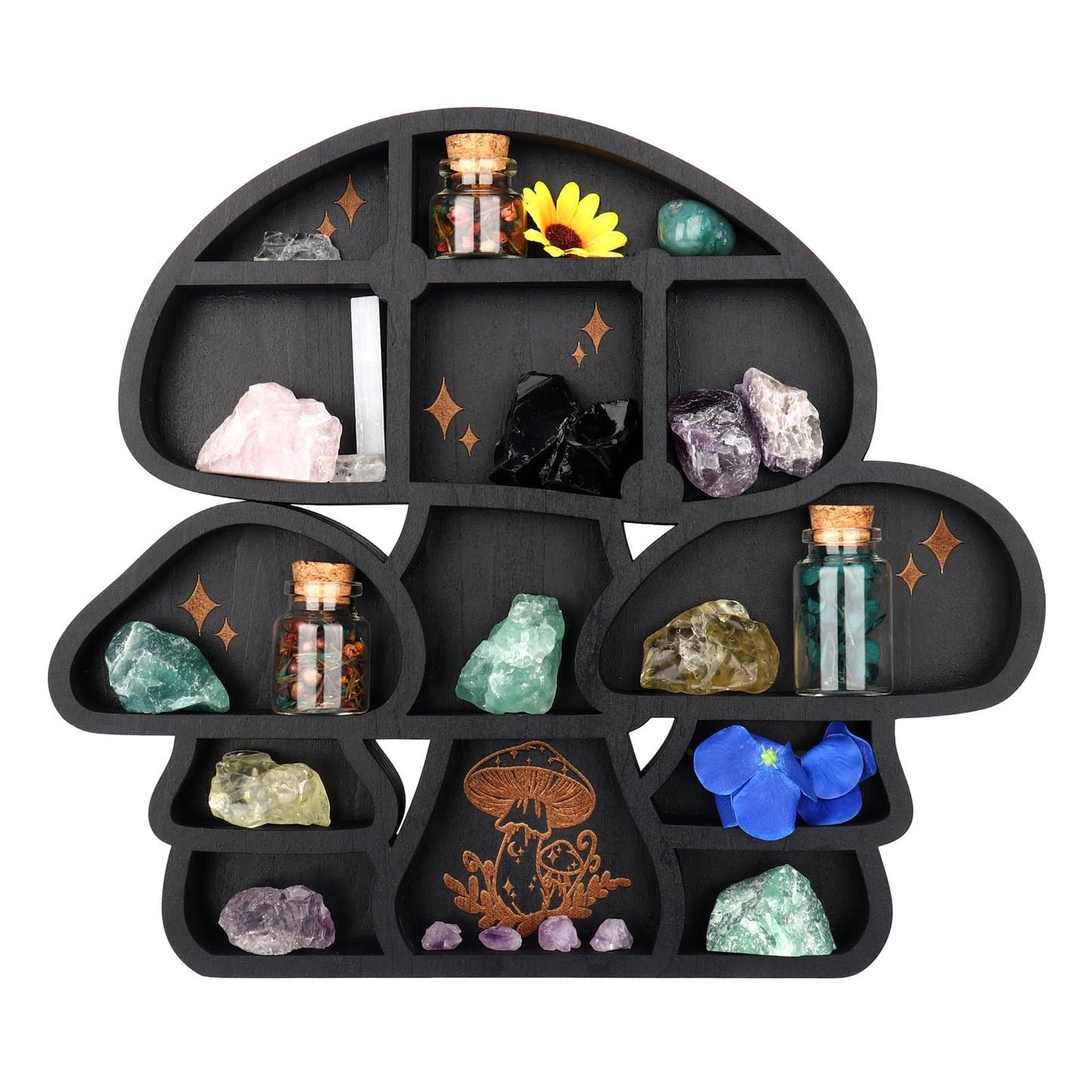 Zzbakress Wooden Mushroom Decor Cute Wall Decor Floating Shelves Crystal Display Shelf Witchy Home Decor Funny Mushroom Bathroom Decoration Spiritual Decor Mushroom Gifts (Cute)