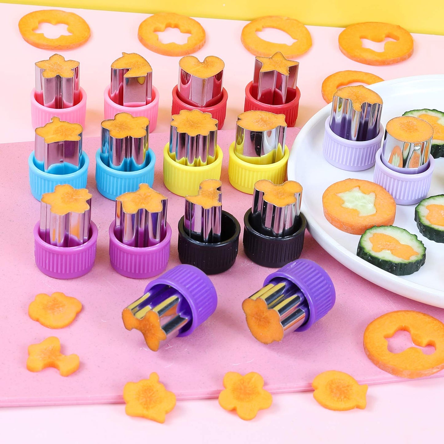 CECIAOAIME Mini Cookie Cutter Set 30 pcs for Kids Vegetable Cutters and Fruit Stamp Mold Different Shapes and Sizes Stainless Steel