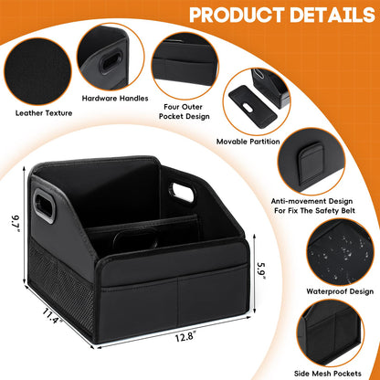 Adullama Car Storage Organizer Reinforced Dividable Leather Car Caddy Basket for Front Seat Floor Back Sturdy Frosted Handle 8 Compartments Adjustable Strap Buckles Slip-Resistant (Normal)