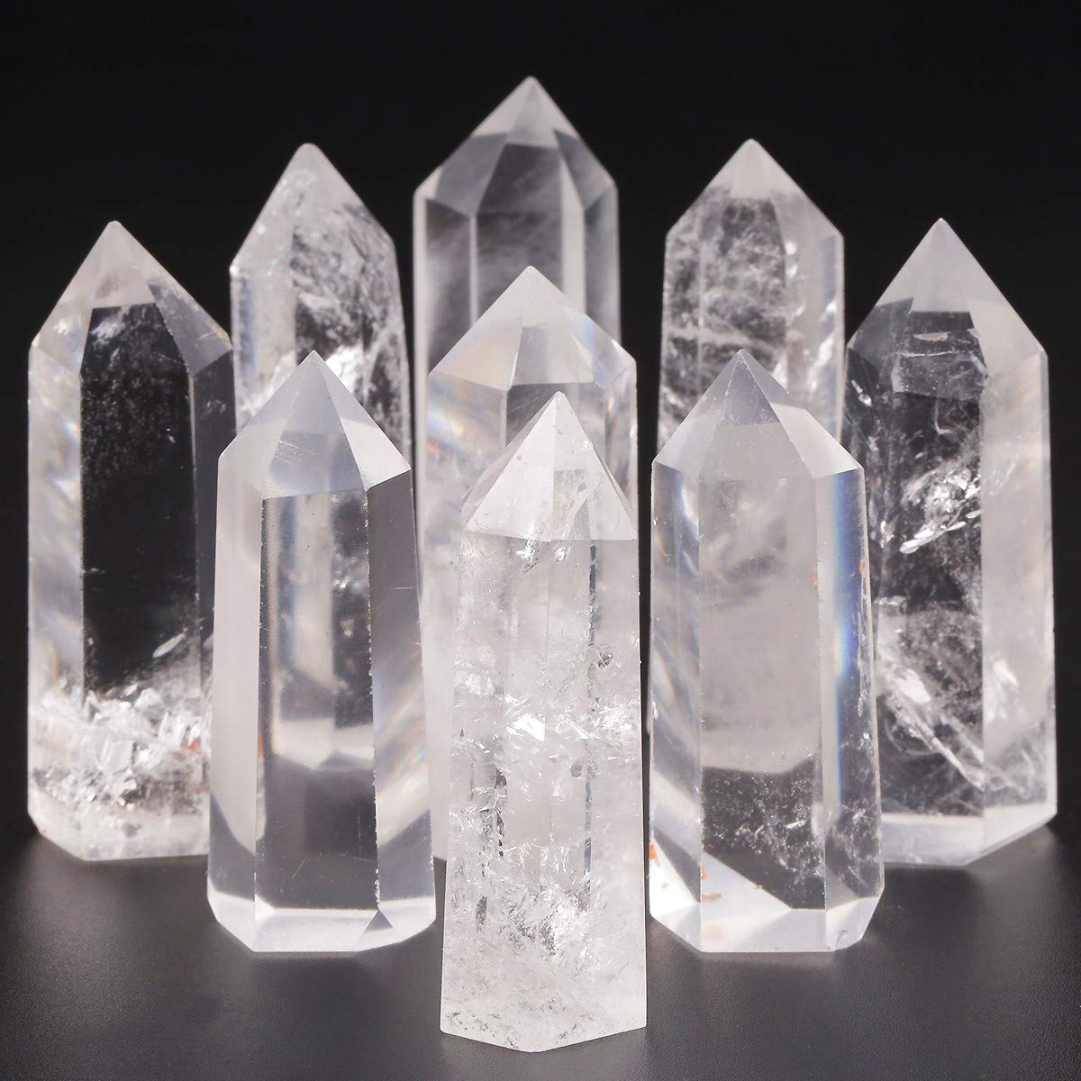 SUNYIK Gemstone Healing Crystal Points Wand, Single Terminated Wand Prism for Meditation, Fluorite Ruby in Fuchsite Rock Quartz Black Obsidian, Pack of 4