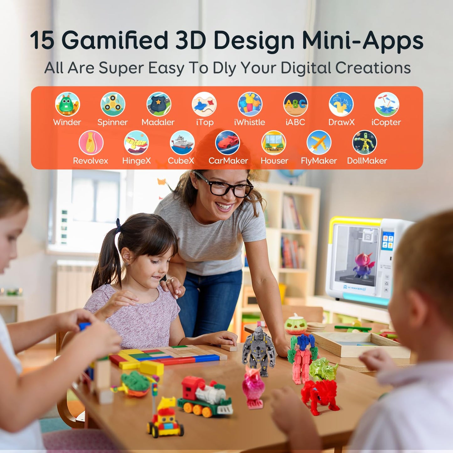 AOSEED 3D Printer for Kids & Beginners, AI-Powered Toy Maker with Leveling-Free Design, 400mm/s Speed, 17+ Design Modules, 1 PLA Filaments, Enclosed Mini 3D Printer for Home & School, X-Maker AI+