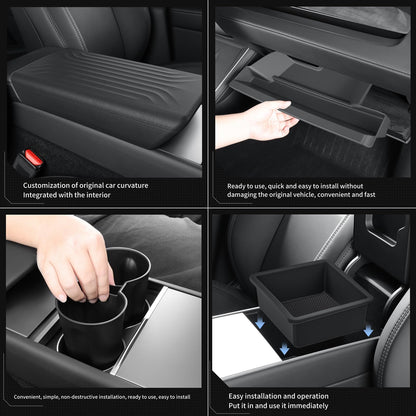 LUCKEASY Center Console Organizer for Tesla Model Y Juniper 2025+ Center Cup Holder | Armrest Box & Armrest Cover | Glove Box | Center Pad | Wireless Charging Pad | Center Upper & Lower Storage Box