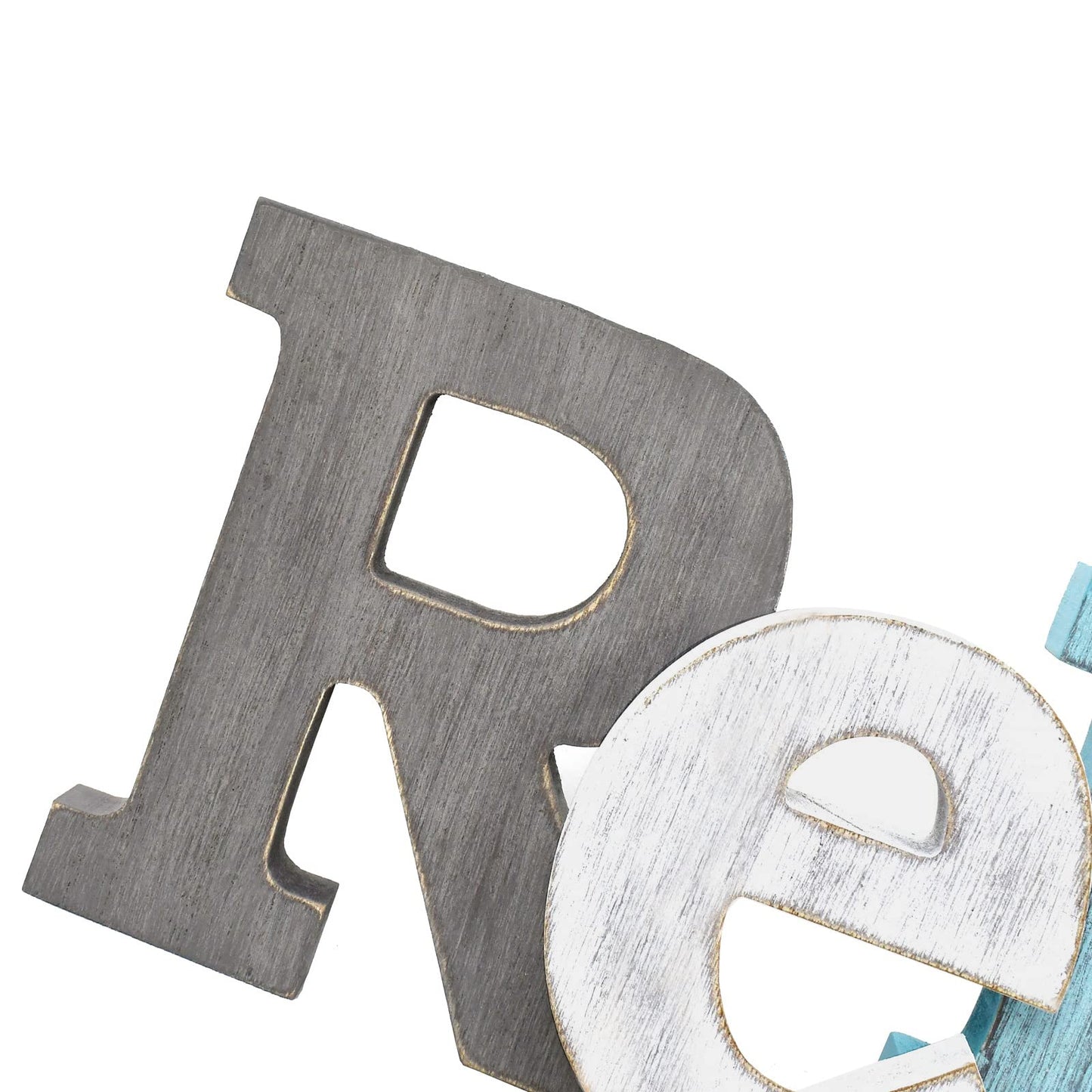 Rustic Wooden Teal Home Sign Decorative Cutout Letters Freestanding Block Word Sign Hanging Ornament Table Shelf Decor (Relax)
