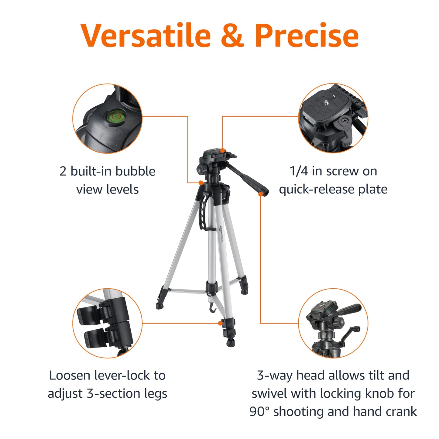 Amazon Basics 152 cm (60-Inch) Lightweight Camera, DSLR and Binocular Tripod with Bag, Black