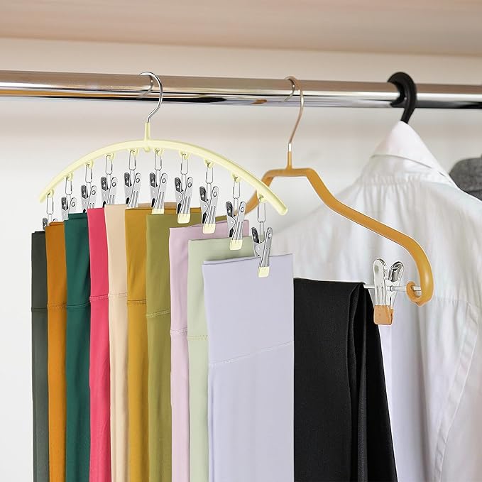 Legging Organizer for Closet, Metal Yoga Pants Hangers 4 Pack w/10 Clips Holds