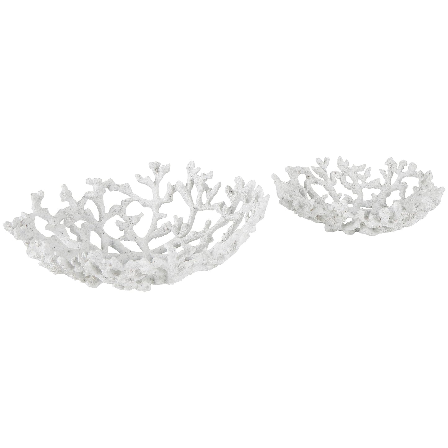 Deco 79 Resin Coral Decorative Bowl Decorative Bowl Textured Decorative Containers, Set of 2 Decorative Keepsake Boxes 13", 12"W, White