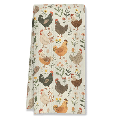 HUGANE Farmhouse Chicken Rooster Kitchen Towels, Chicken Dish Towels, Rooster Decor Hand Towel for Bathroom Kitchen Decor, Cock Mom Lady Gifts, 16x24 Inch