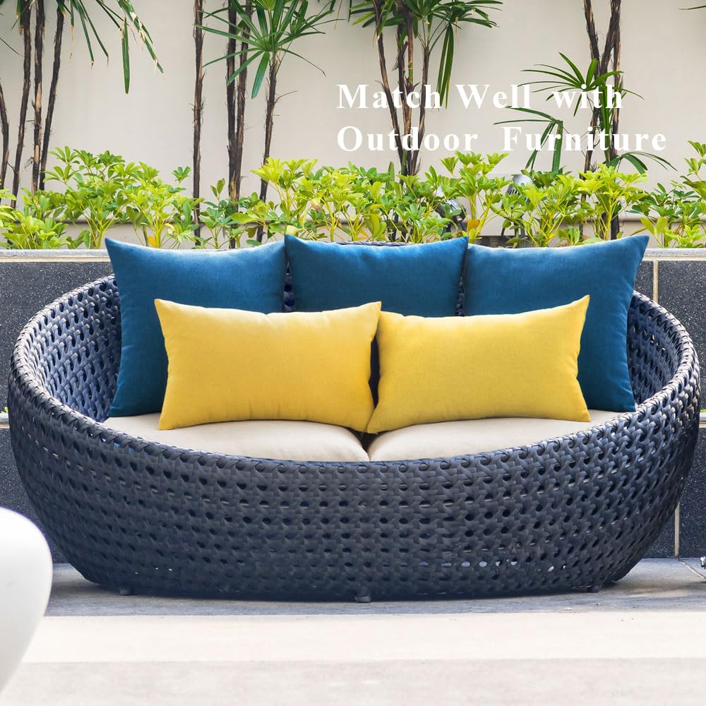 MIULEE Pack of 2 Decorative Outdoor Solid Waterproof Throw Pillow Covers Faux Linen Garden Farmhouse Coastal Cushion Cases for Summer Patio Tent Balcony Couch Sofa 18x18 Inch Blue