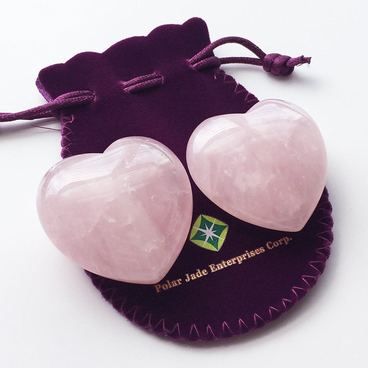 Polar Jade Set of 2 Hand-Carved Rose Quartz Puffy Hearts – 100% Natural Healing Crystals for Chakra Energy, Meditation, Massage, and Home Decor