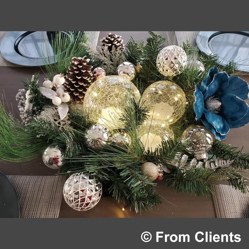Crackle Globe LED Lamp Battery Operated with Timer, Lighted Glass Orb for Living Room & Festival Christmas Decoration, Indoor Glowing Night Light Sphere Table Lamp for Mother's Gift, Glass Ball Light