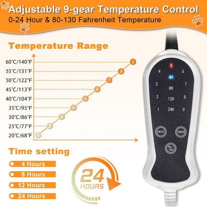 RC SLL Dog Heating Pad 86 x 53 cm, Electric Warming Pad for Dogs, Cats, Waterproof, Smart Thermostat Switch, Large Pet Heating Pad