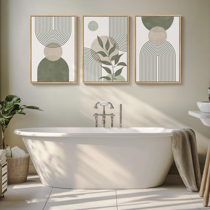 Framed Boho Sage Green Wall Art for Living Room, Large Mid Century Modern Tropical Leaf Canvas Artwork for Walls, 3 Piece Beige Orange Bohemian Wall Art Prints for Bedroom Kitchen Hallway, 16x24 Inch