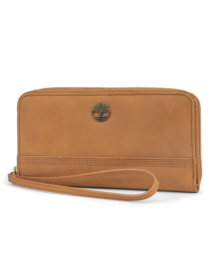 Timberland Women's Leather RFID Zip Around Wallet Clutch with Wristlet Strap, Wheat (Nubuck), One Size