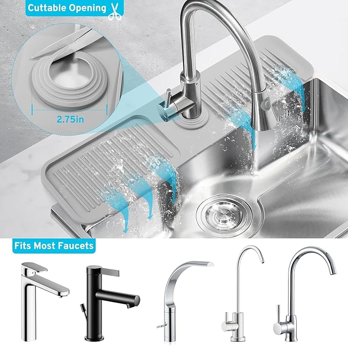 Folding Faucet Mat for Kitchen Sink Upgraded Premium Silicone Splash Guard