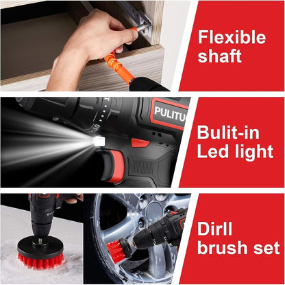 PULITUO 12V Cordless Drill and Driver Impact Tool, 35Nm of Torque, 50Pcs Bit Set, Screwdriver and Drill with 3/8" Chuck, Dual Speed 1.5Ah Battery, LED Light for Cement, Concrete, Ceiling, Brick, Wall