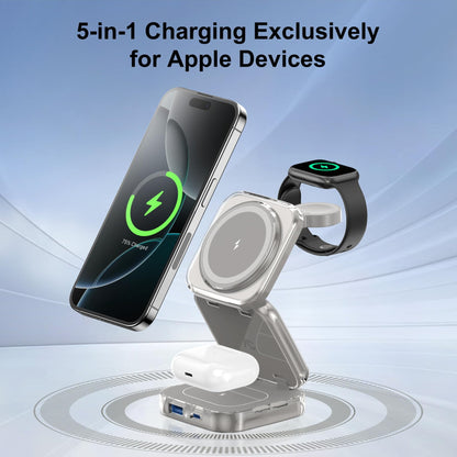 Charging Station, AC Island 5 in 1 Wireless Charging Station for iPhone 16 Pro/16/15/14/13/12, Mag-Safe Charger, Fast Wireless Charging Stand for Airpods, Apple Watch Series 10 - (Titanium Grey)