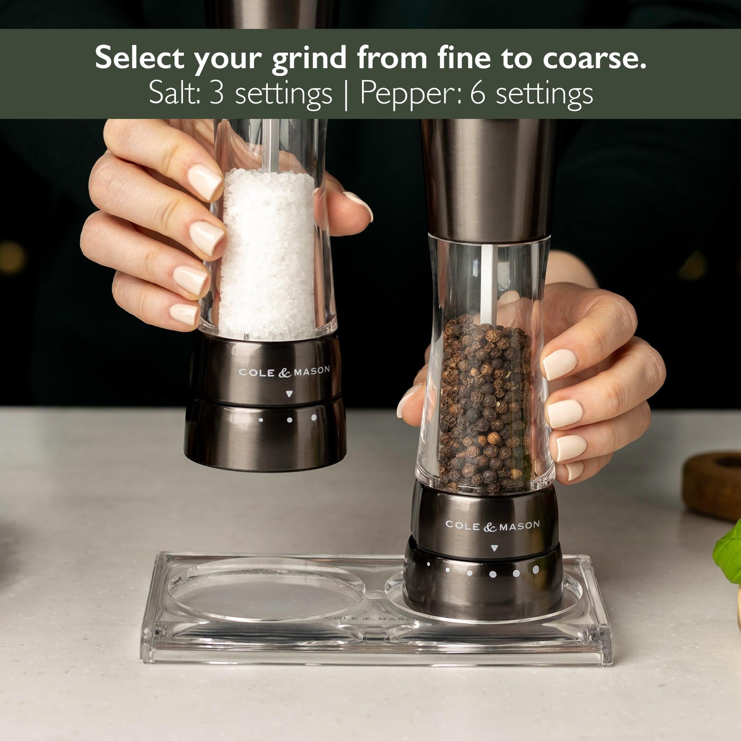 Cole & Mason Derwent Salt and Pepper Grinder Set - Refillable Salt & Pepper Grinder Set with Gourmet Precision Mechanisms - Kitchen Accessories for Cooking - Gift Set, Iron Grey