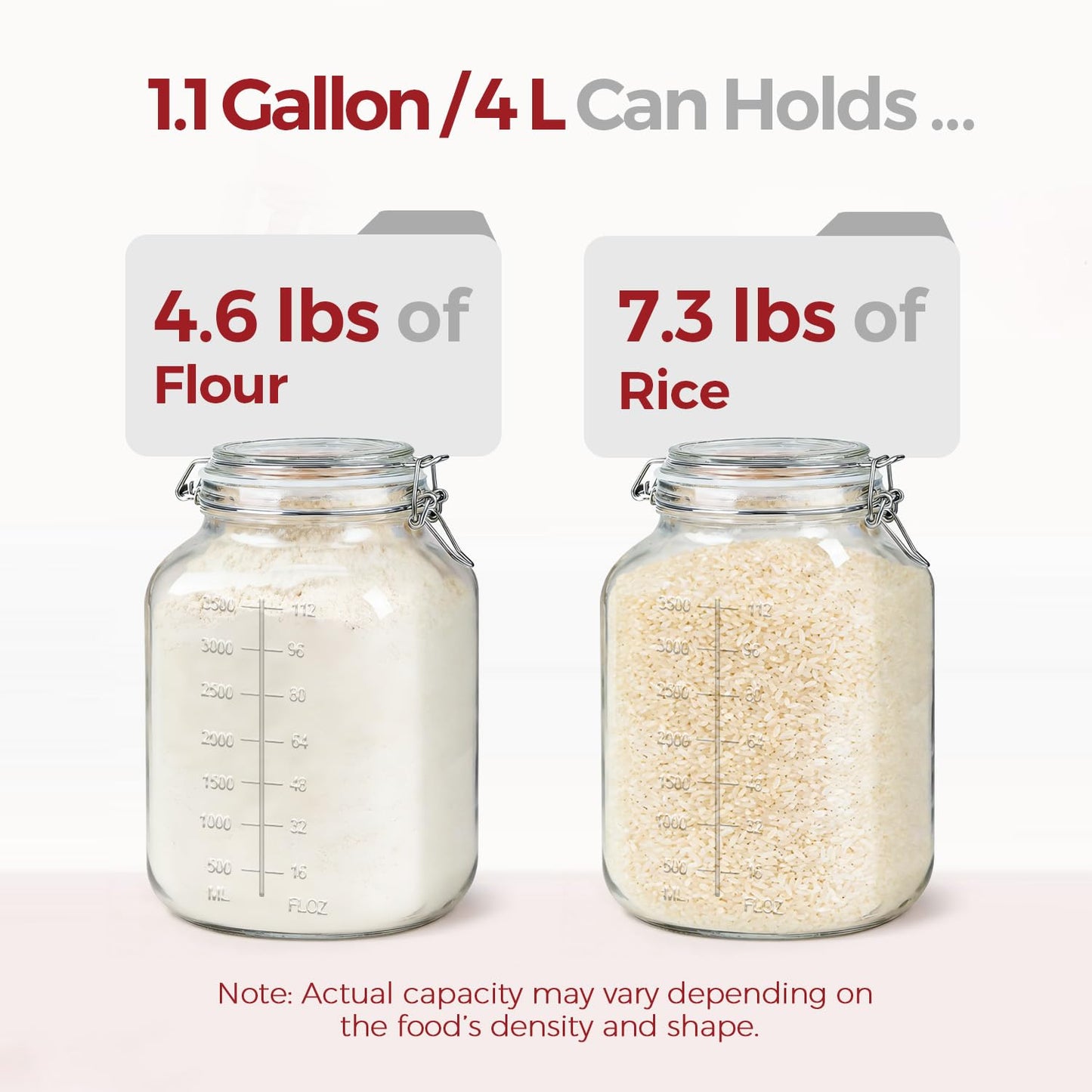 KTMAMA 1.1 Gallon Wide Mouth Glass Canisters with Airtight Lids & Measurement Marks (2-Pack) – Includes 2 Measuring Scoops & Labels, Food Storage Jars for Flour, Sugar & Baking Supplies | BPA-Free