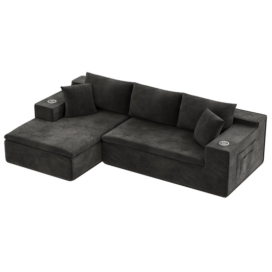 Homall 109" Boneless Couch with Memory Foam, Modular Sectional Sofa with L-Shape Chaise, Cloud Couch with Deep Seat, Dual Cup Holders & Side Pockets, No Assembly Required (Black)