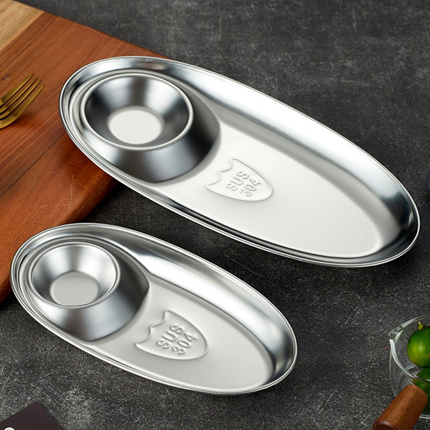 Hapivida 2Pcs Chip and Dip Serving Platter Set, Divided Snack Plates Set Sushi Plates with Sauce Section for Party Appetizer Salad Snack Veggies Fruit Taco