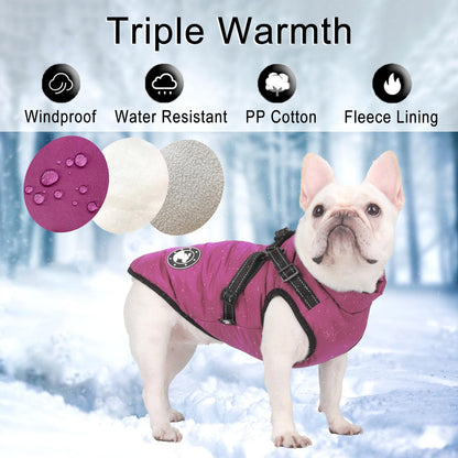 Warm Cozy Dog Coat Jacket with Harness - Waterproof Upgrade for Winter Cold Weather - Small to Large Dogs