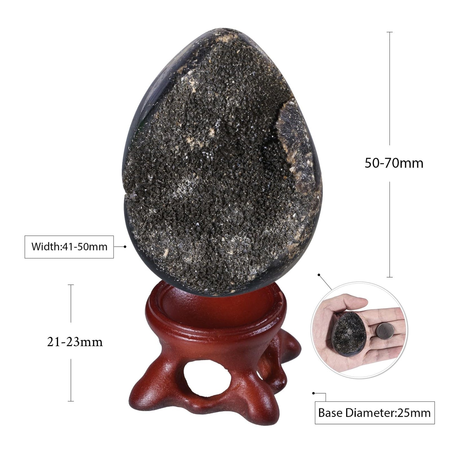 Sportmusies Natural Black Septarian Dragon Stone Geode Cluster Egg with Resin Stand, Decorative Crystal Cluster Egg Figurine for Home Reiki Healing Meditation, 1.96-2.75 inches