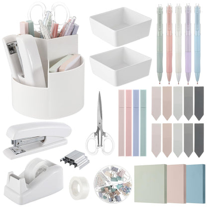 Kosiz 27 Pcs Black White Desk Accessories Gift for Aesthetic Desk Organizer Neutral Office Supplies Pen Holder Stapler Binder Sticky Notes Paper Clips Scissor Staples for Women(Fashion)