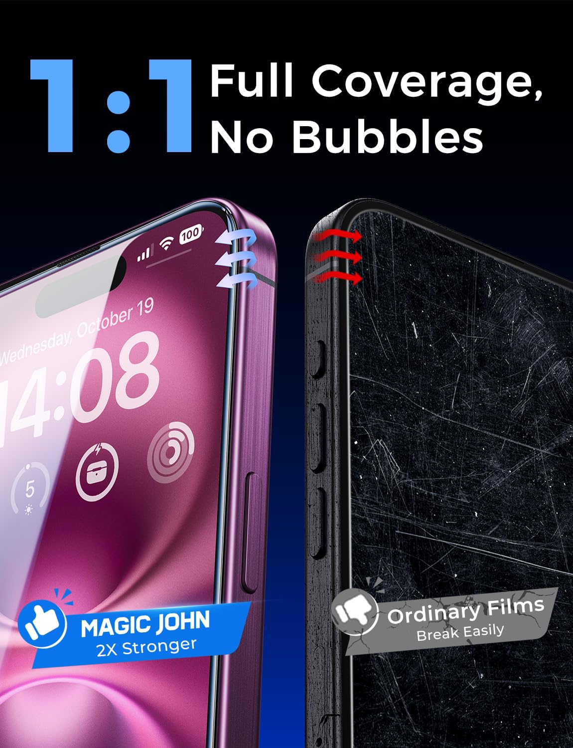 MAGIC JOHN 2 Pack for iPhone 16 6.1 inch Tempered Glass Screen Protector (Not Pro), Auto Dust-Elimination, Bubble Free, Easy Installation, HD Clear