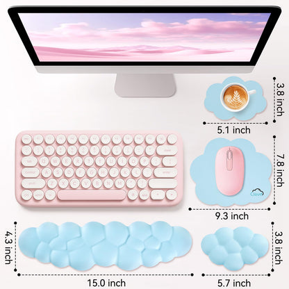 Sushret Cloud Wrist Rest for Computer Keyboard, 4-in-1 Memory Foam Leather Cloud Keyboard Wrist Rest and Mouse Pad Set with Ergonomic Support for Arm and Palm Cushion, Gaming/Work Setup, Blue