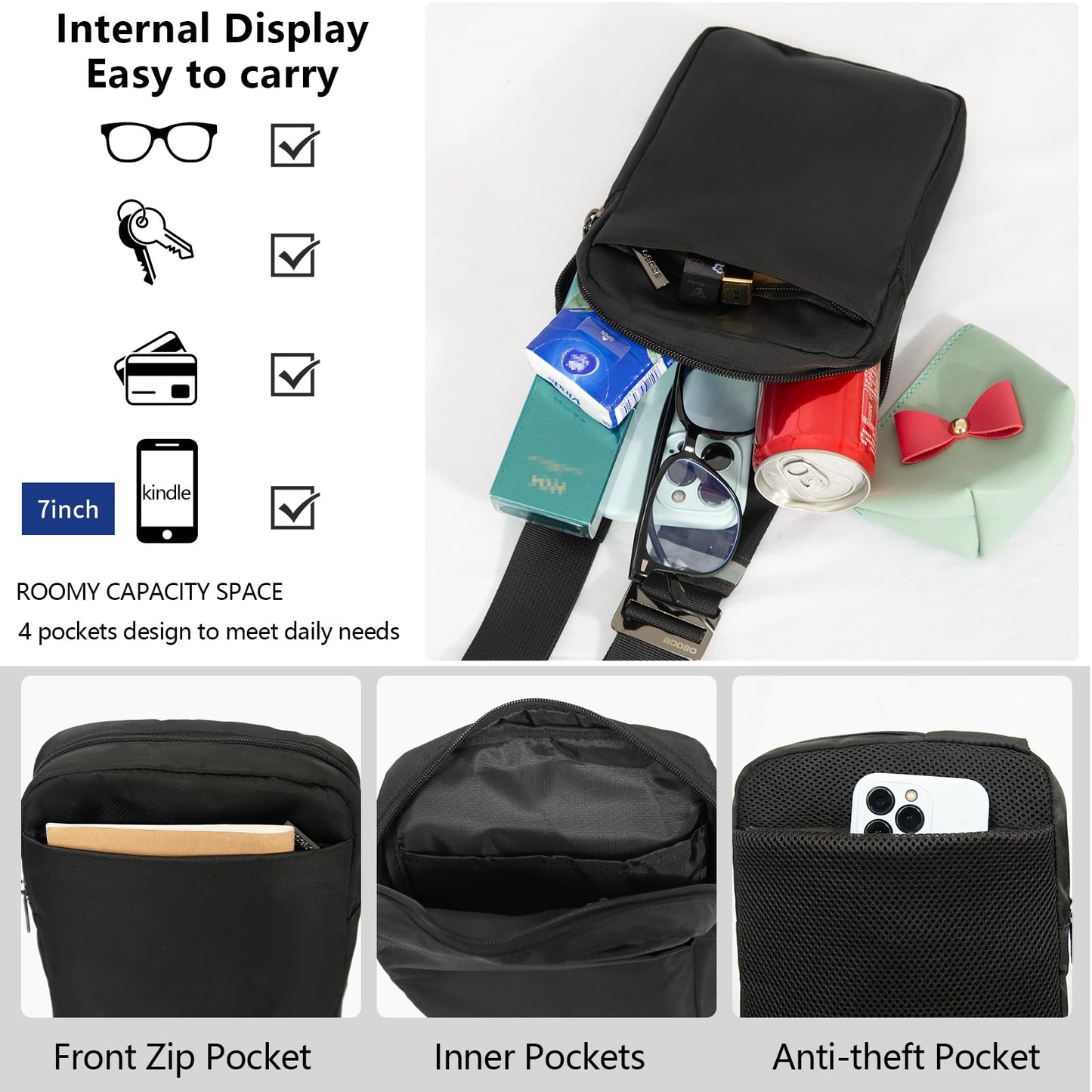 OSOCE Small Sling Bag for Men Women with RFID Pocket, Anti Theft Crossbody Chest Bag Casual Daypack Travel Bag for Hiking Shopping