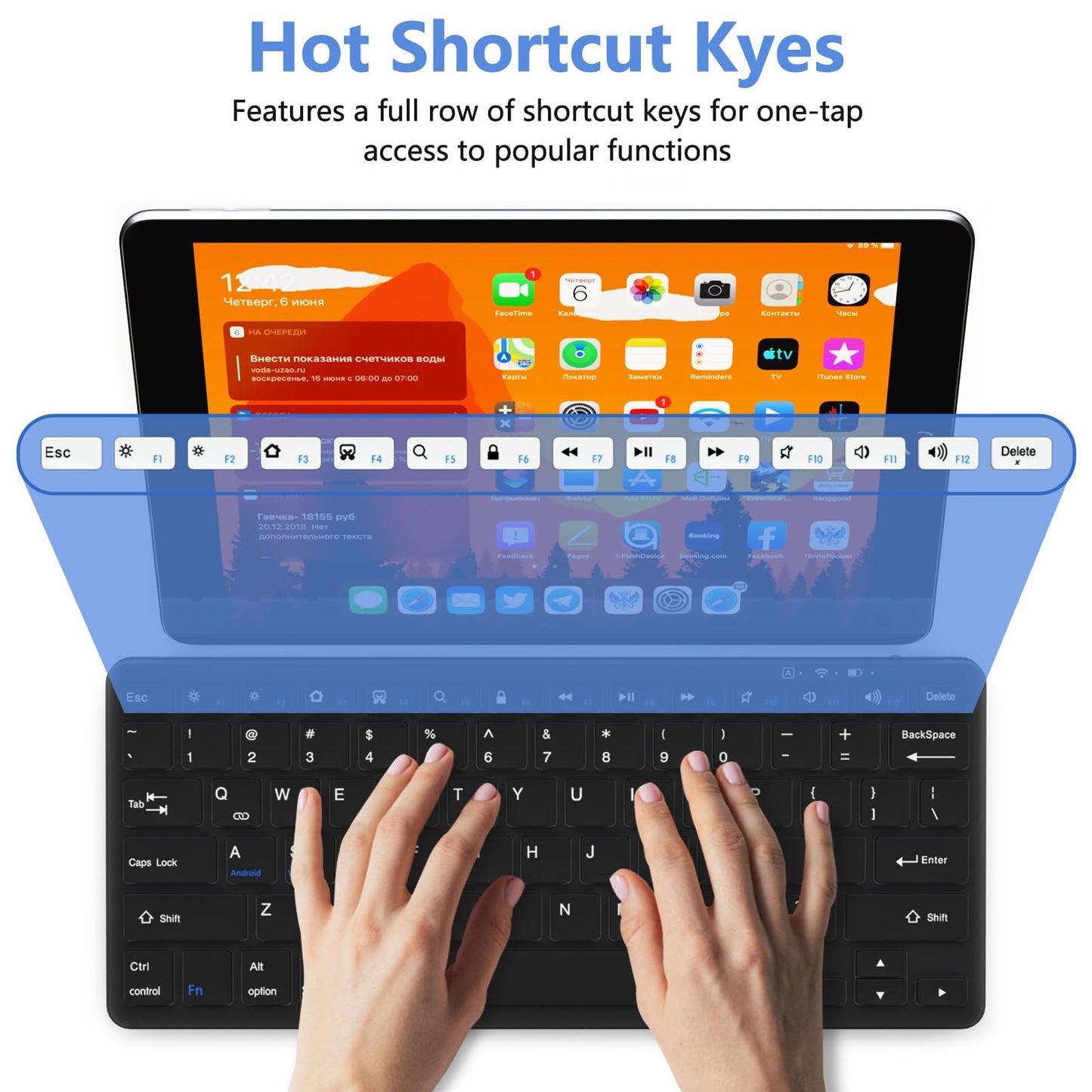 MMK Bluetooth Keyboard, Tablet Keyboard Compatible iPad 11th Generation,iPad 10th/9th/8th & Air 5th/4th, iPda Pro 13/12.9/11-Inch and Air 13/11-Inch Models and More Bluetooth-Enabled Devices-White