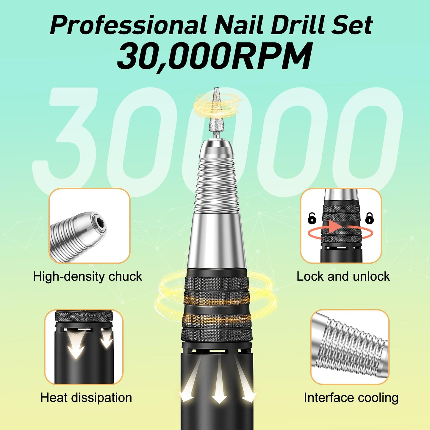 20000RPM Electric Nail Drill Professional Nail File Drill Acrylic Nails Kit for Manicure Gel Nail Polish Remover with 1 Pack of Sanding Bands(Pink)