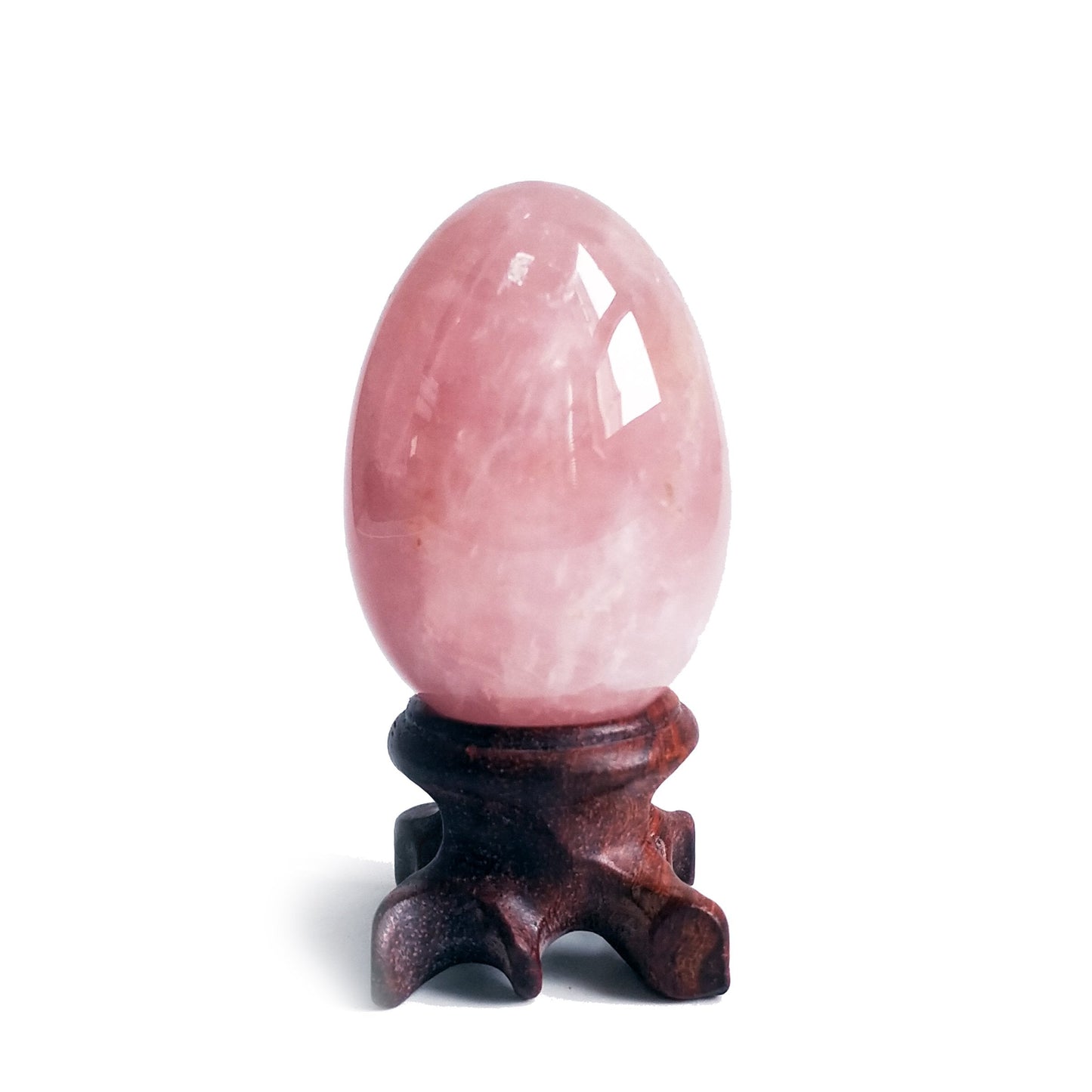 Polar Jade Rose Quartz Gemstone Egg Sphere with Wooden Stand for Healing Meditation Chakra Balancing and Home Decoration (L Size)