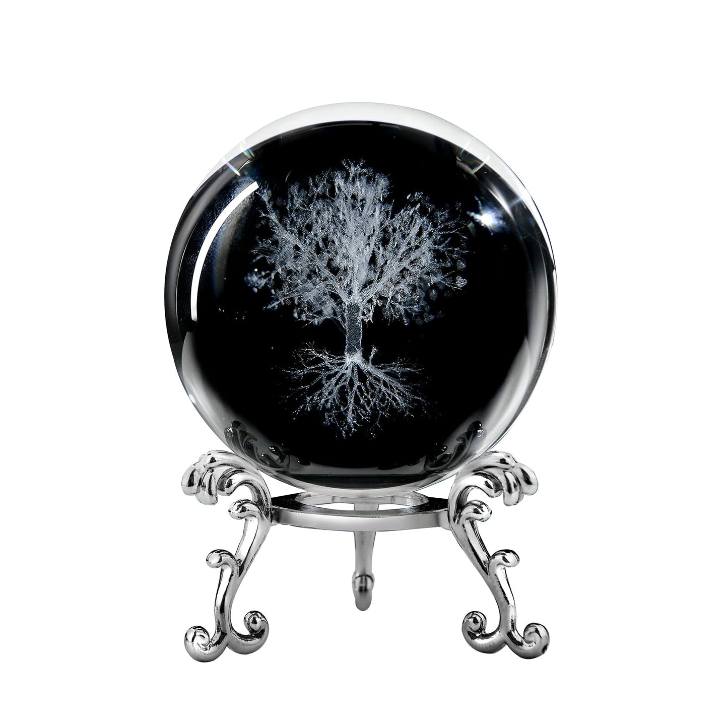 Tree of Life Crystal Ball with Stand, 60mm 3D Laser Engraved Glass Sphere Decorative Balls Paperweight Gifts for Women Mom Kids