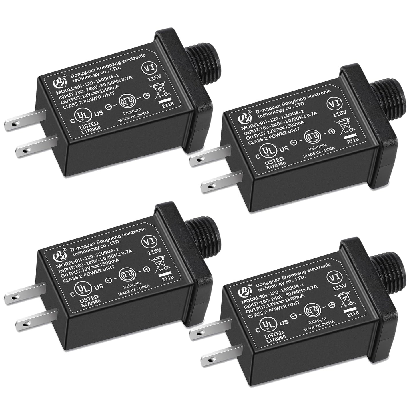 [4Pack] Replacement Yard Inflatable Adapter - 1.5A Transformer US Plug for Halloween Christmas Thanksgiving Inflatables, Class 2 Power Supply 120vac 60hz for LED Light