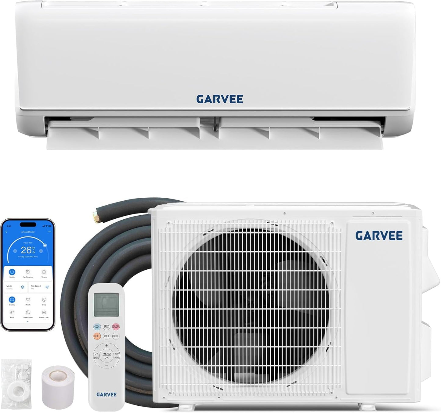 Garvee Mini Split AC & Heat Pump, 9000 BTU 208/230V, 18.5 SEER2, Remote Control & APP Control, Bulit in 2.0 WiFi, Works with Alexa, Ultra-Quiet, Energy Efficient, Cool and Heat Room Up to 450Sq.ft