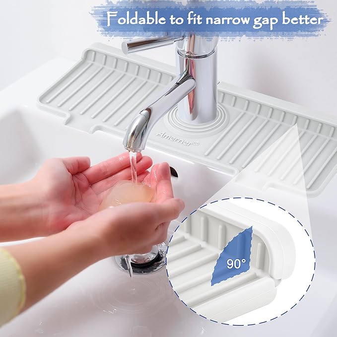 Kitchen Sink Splash Guard, Silicone Faucet Guard & Draining Mat, Bathroom and