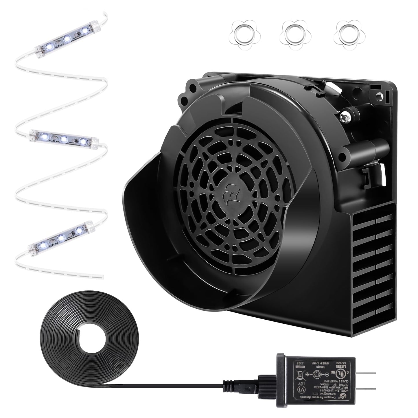 DRHLWZN Air Blower for Inflatables, 12V 1A Replacement Inflatable Fan, Mini Blow up Fan with 3-LED Light String for Halloween Christmas Outdoor Yard Inflatable Decorations