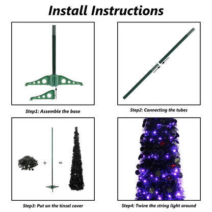 Orgrimmar 5FT Halloween Pop Up Artificial Black Tree with 100 Lights for Halloween and Holiday Home Decor (Black)