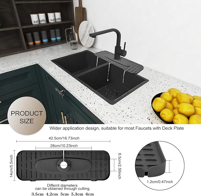 Upgraded Version Silicone Faucet Mat, Kingmall Kitchen Faucet Mat Silicone