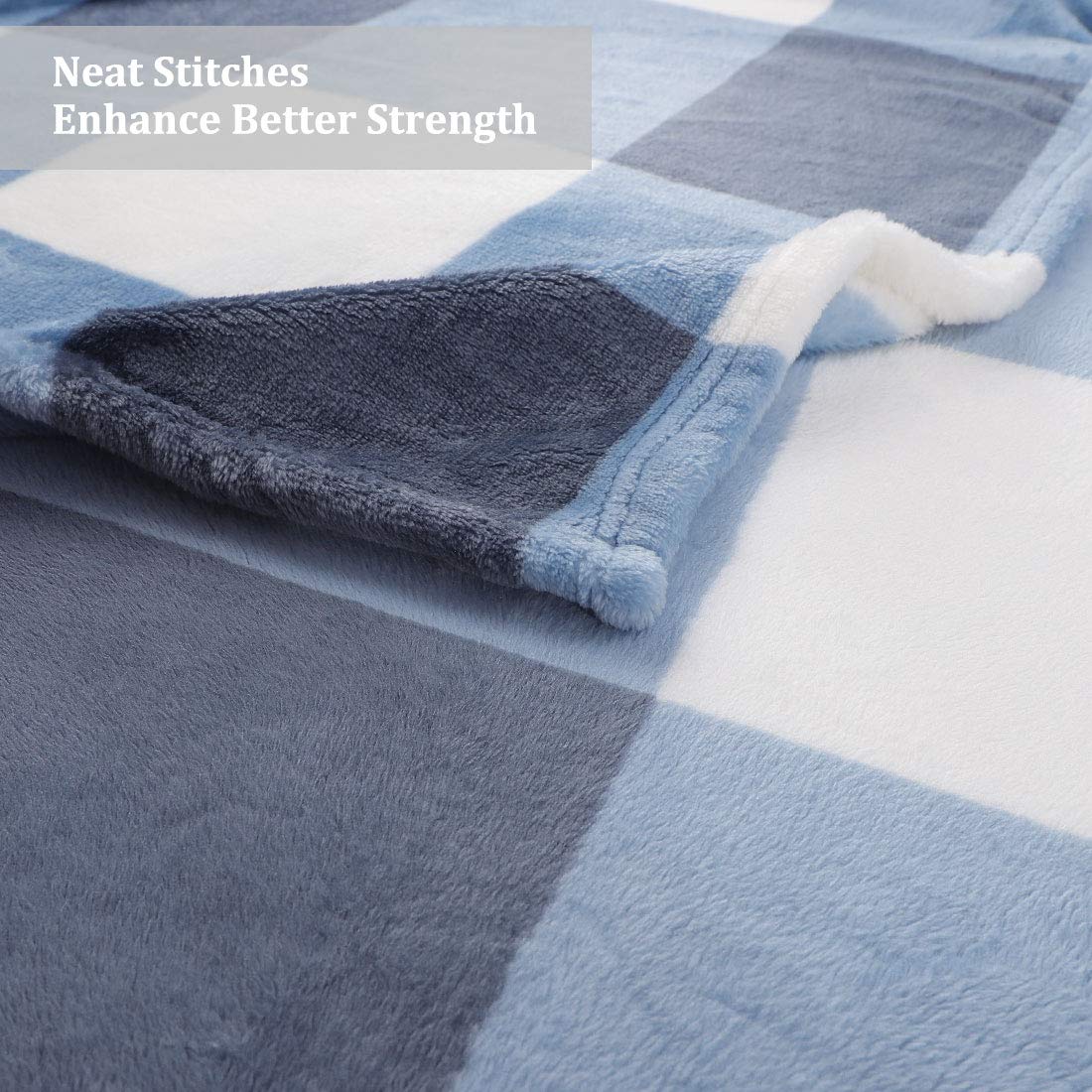 PiccoCasa Plaid Flannel Fleece Throw Blanket, Soft Buffalo Checkered Throw Blanket, Tartan Decorative Plush Blanket for Couch Sofa Bed, 50" x 60", Blue and White