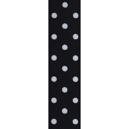 Offray 945889 1.5" Wide Grosgrain Ribbon, Black and White Polka Dot, 3 Yards