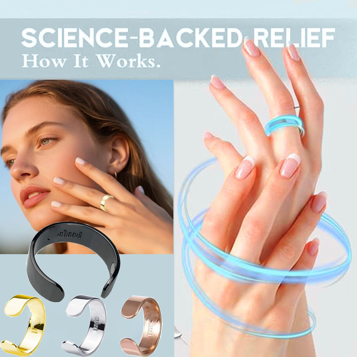 Refined Magnc Stainless Steel Auvulis Migraine Ring Magtherapy Lymphatic Drainage Rings Lymph Nodes Acupuncture Therapy Anti Snoring Rings Migraine Relief Health Jewelry for Men and Women(Gold&Silver&Rose Gold&Black)