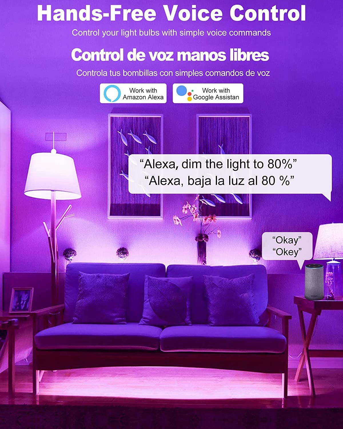 OHLUX Smart Light Bulbs, Color Changing LED Bulbs for Alexa and Google Assistant, 2.4GHz WiFi and Bluetooth with Music Sync, E26 A19, 120V, 4 Pack