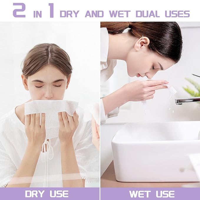 Disposable Face Towel 100 Count, Soft Cotton Face Towels, Dry Wipes Facial