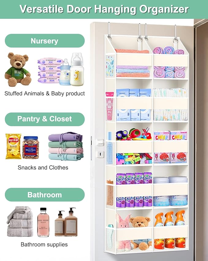 Heavy Duty Over The Door Organizer 5 Tiers, Extra Large Behind Door Storage of